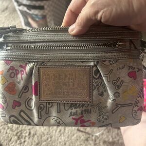 Coach Silver and Multicolor Graphic Wristlet